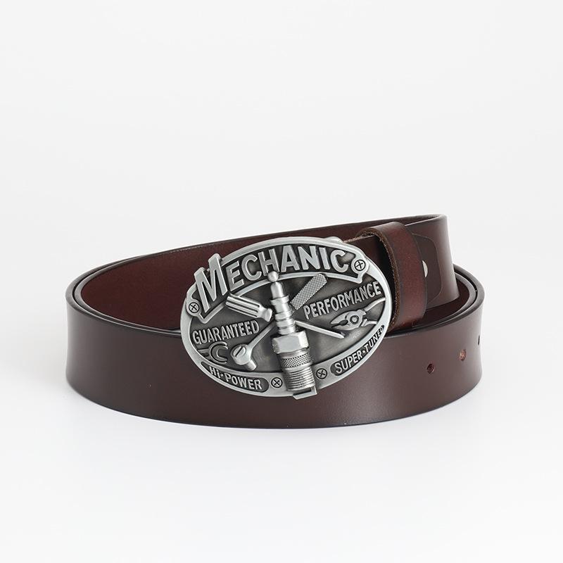 Men s Retro Leather Belt with Smooth Buckle - Cowhide Waistband for Personality and Style 130cm