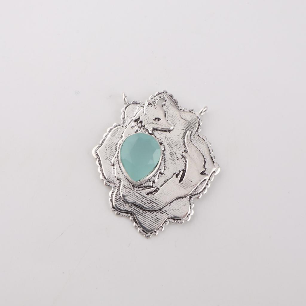 Aqua Chalcedony Gemstone 925 Sterling Silver Jewelry Chain Pendant 1.29" For Her CP-32-18
