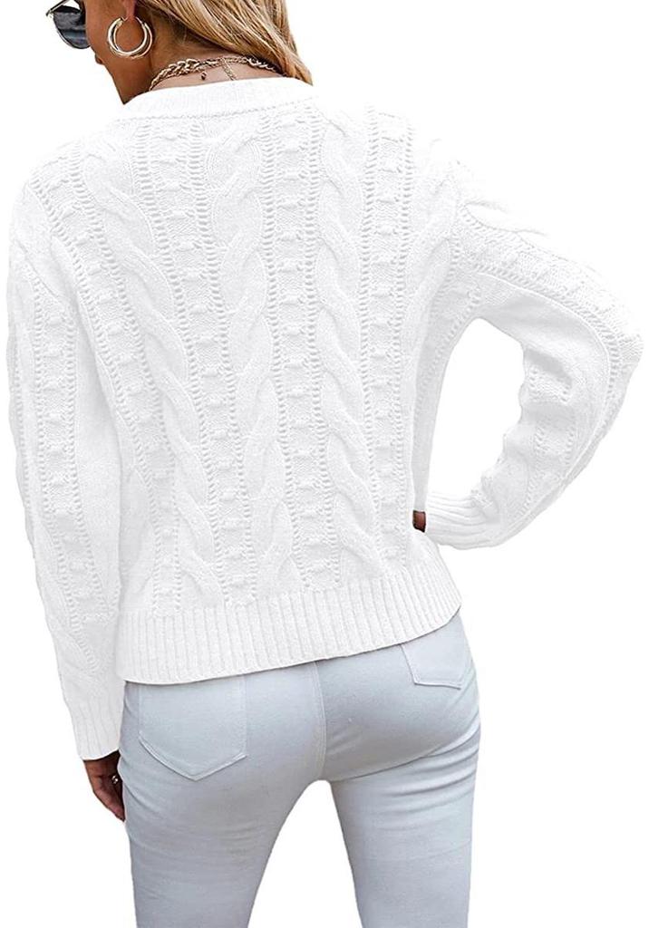 2026 Autumn Winter Women's Long Sleeve Cable Knit Pullover Sweater