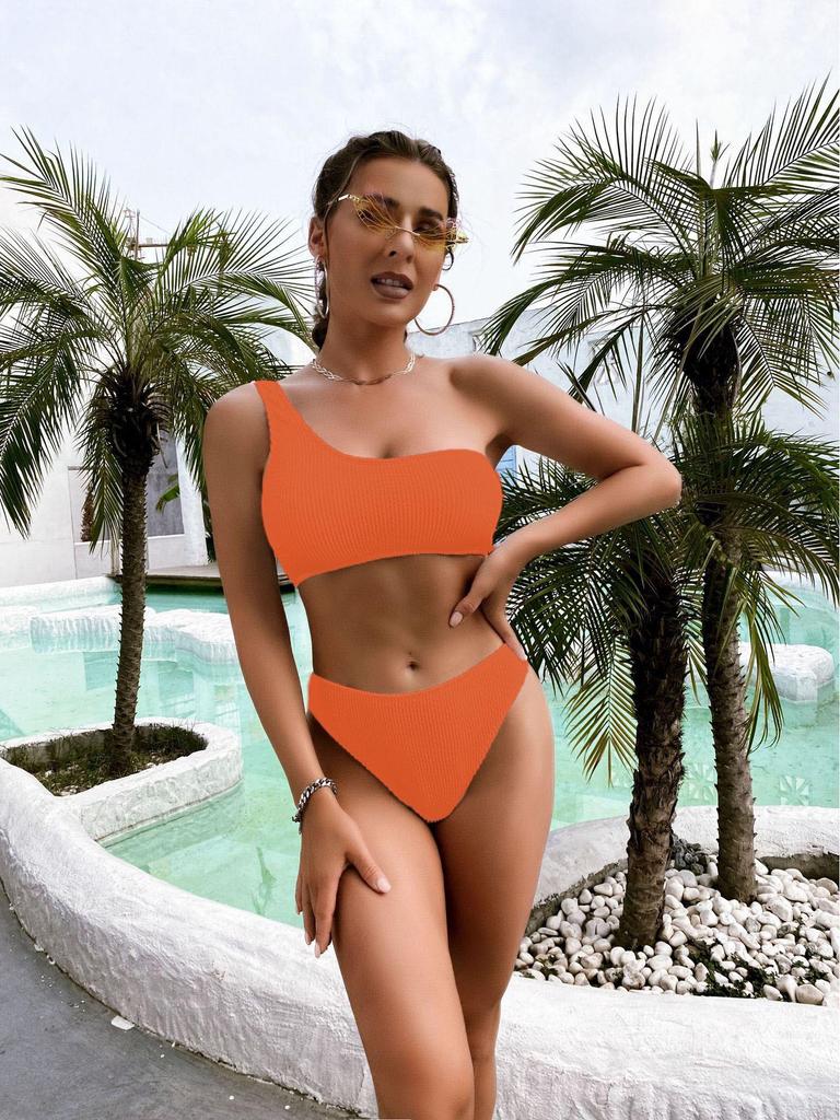 Seksowne Bikini Jednoramienne Wysokiej Klasy Europejskie i Amerykańskie - Jednokolorowe