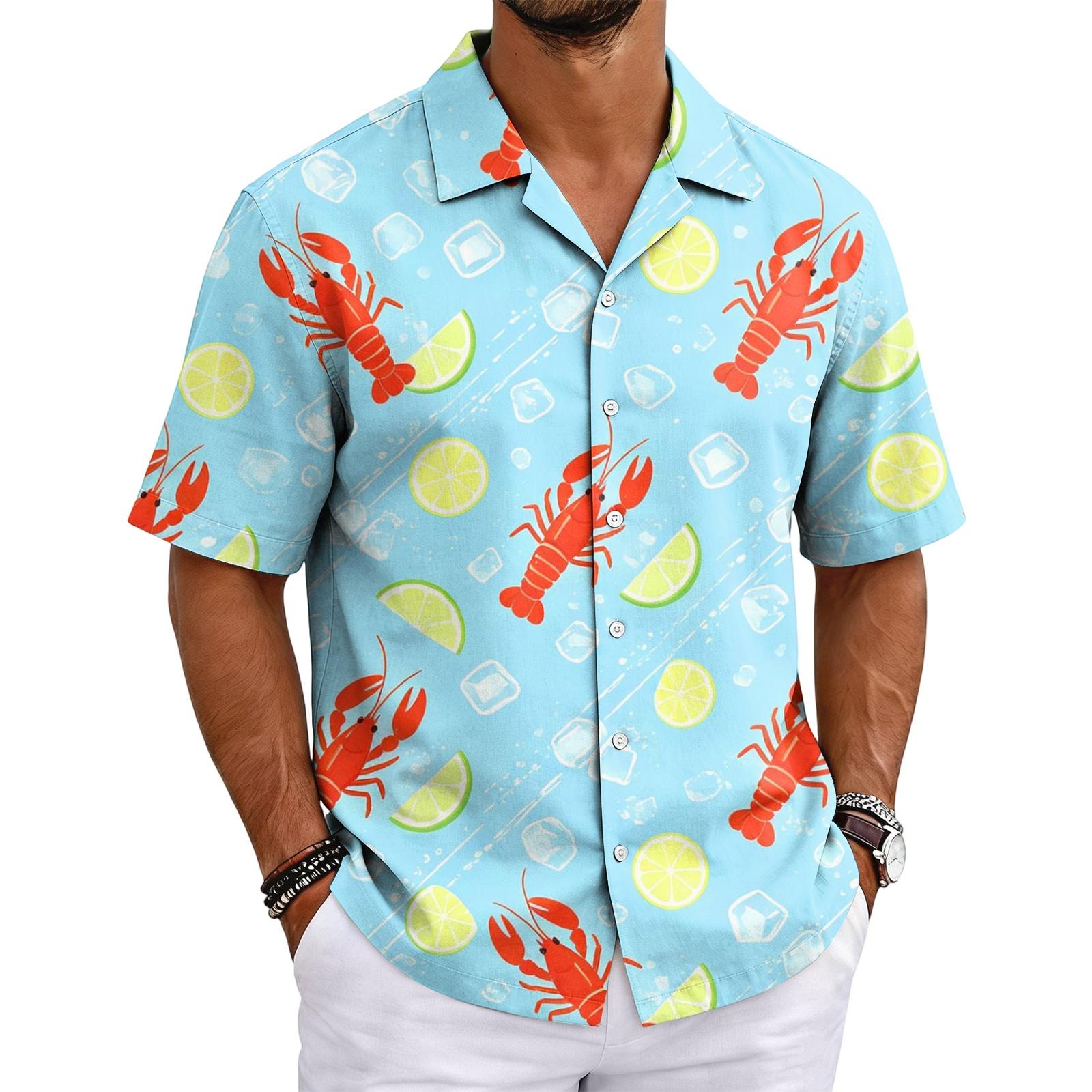 Men s Cuban Collar Shirt Hawaiian Summer Casual XXXXL