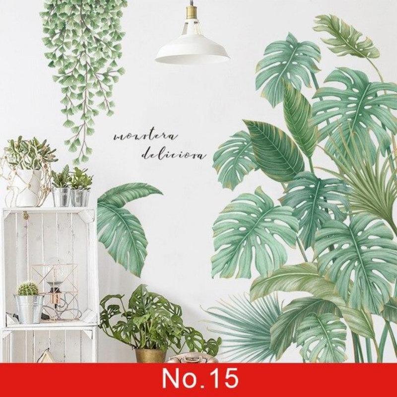 24 Styles Wall Stickers Decorated Tropical Green Leave Nordic Fresh Living Room Bedroom Stickers Plant Flowers Wall Decorations