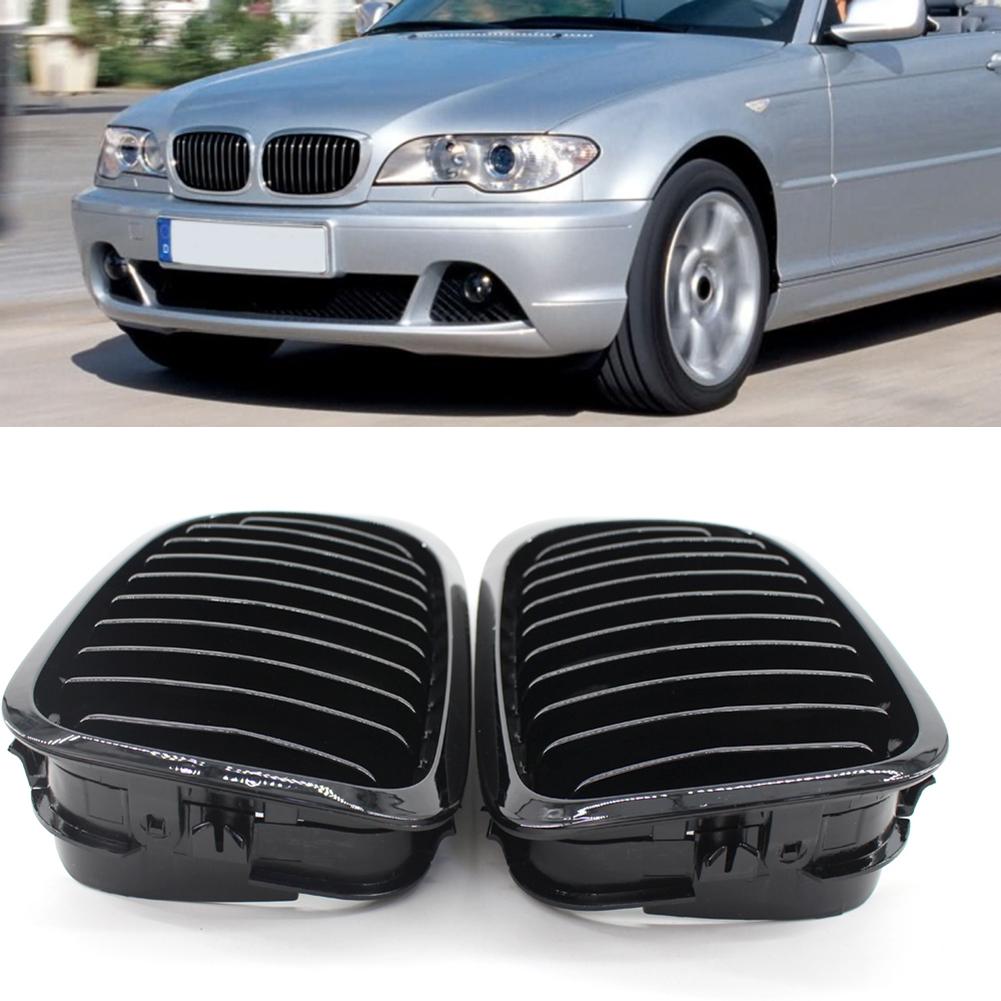 2Pcs Front Center Kidney Grilles Matte Glossy Front Kidney Slat Style Grill for BMW E46 Pre-Facelift 2 Door Coupe Cabriolet