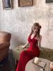 Maxi Abito da Donna Rosso Floreale con Schiena Scoperta e Scollo all'Americana – Elegante per l'Estate, Formale, Vestibilità aderente, che abbraccia i fianchi