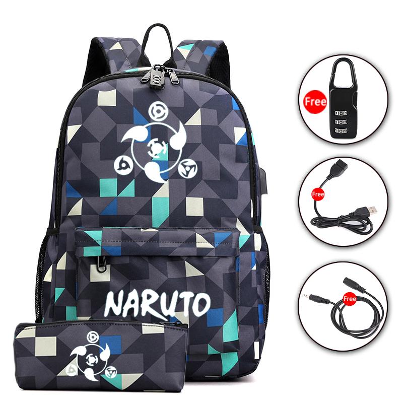 Sada 2 ks batohu Anime Naruto Cosplay batoh Akatsuki Sharingan Školní taška přes rameno pro teenagery Cestovní batoh na notebook