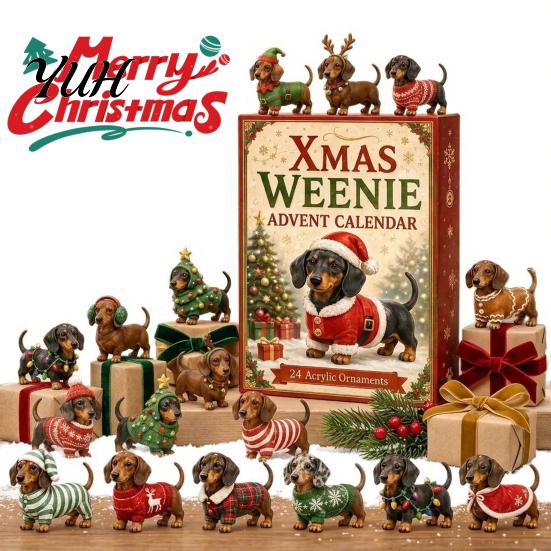 Feiertagskalender 3D Dackel Adventskalender mit 24 einzigartigen Mini-Hundefiguren, Kreatives Weihnachtsgeschenk Spielzeugset für Kinder, Sammlerstück