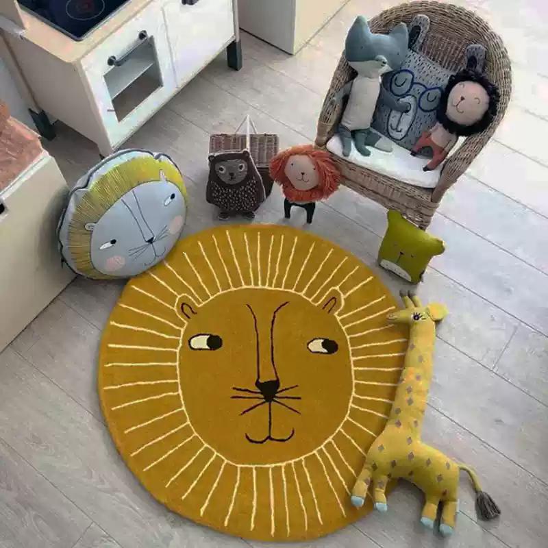 Cartoon Round Carpet Rug Simple Faux Cashmere Thickened Carpet Home Living Room Bedroom Sofa Chair Children's Room Floor Mat