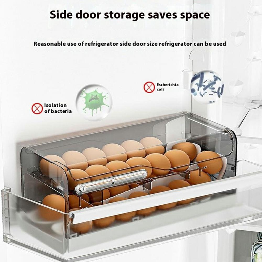 

Egg Storage Container Fridge Organizer Auto Rolling Tray Kitchen Egg Holder with Freshness Scale (BPA Free,No FDA) Transparent Grey