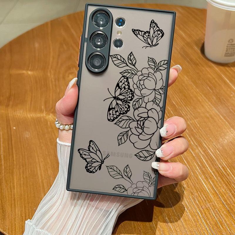 

Ультратонкий матовый черный чехол для Samsung S24 S23 + S22 S21FE A51 A71 A13 4G A52 A34 A54 5G Note 20, мягкий край, чехол-бампер из ПК Samsung S21 FE матовый черный