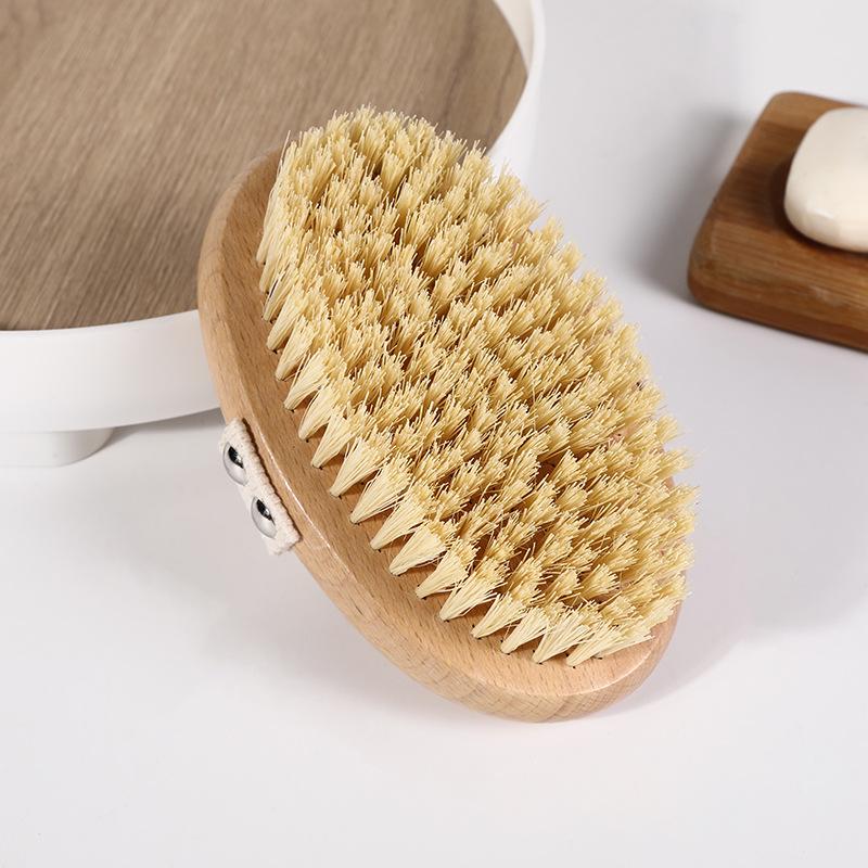 In Stock: He Mu Hand-Held Exfoliating Shower Brush - Dual-Use Dry/Wet Airbag Massager with Boar Bristles for Back Scrubbing