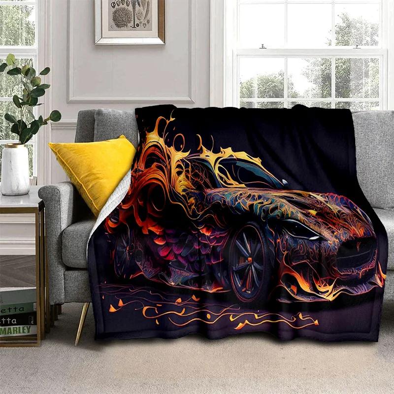 Coperta Cartone Animato Auto Sportiva Futura 3D HD Concept Car, Coperta Morbida da Divano per Casa Camera da Letto Letto Divano Picnic Viaggio Coperta per Bambino