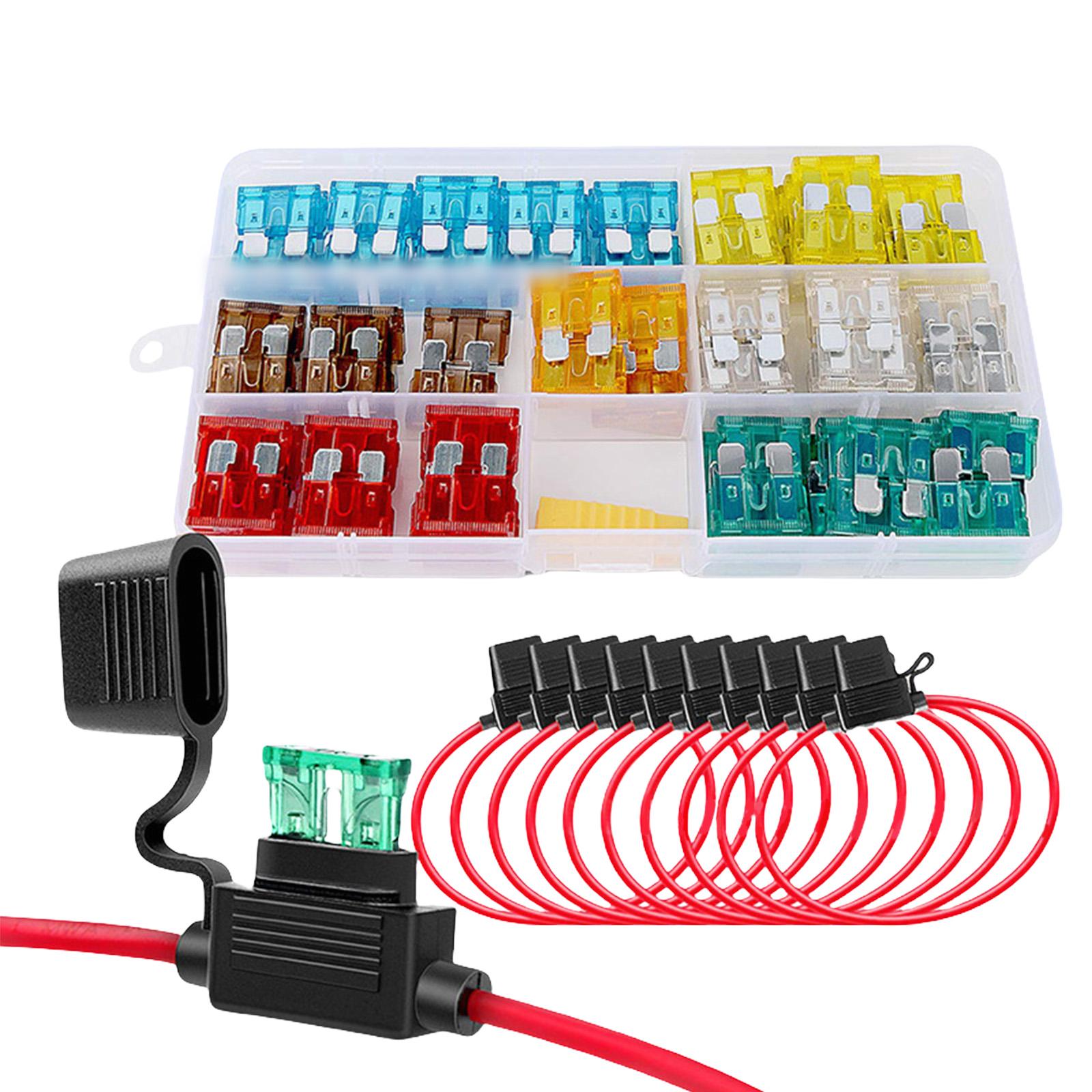 

130pcs Automotive Fuses Holders Pack 12V Inlines Flat Fuses Holders with 14 Standard Fuses Holders Accessory for Car 1