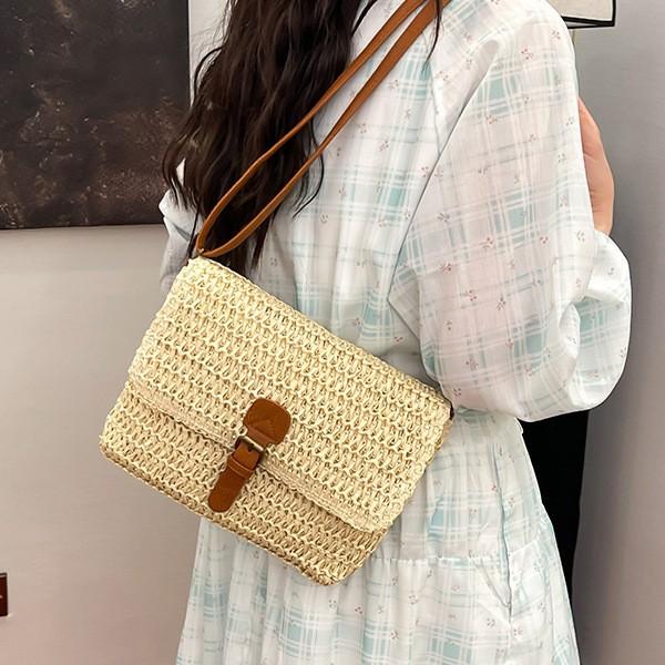 Vintage Small Mailman Messenger Bag Commuter Straw Bag Daily Versatile Woven Bag Summer Beach Bag Women'S Vacation