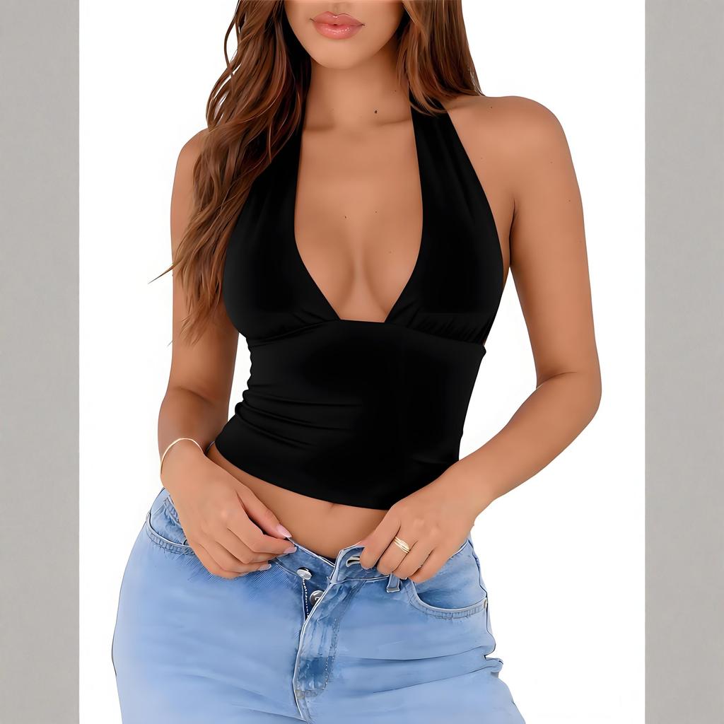 Ladies' Fashionable And Sexy Deep V-neck Hanging Neck Women's Backless Slim Fit Vest Top