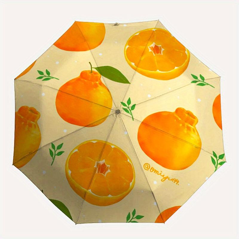 

1pc Oranges Citrus Automatic Open/Close Umbrella with One-Touch Button, Compact Folding Canopy, Sturdy 8-Rib Windproof Design -102