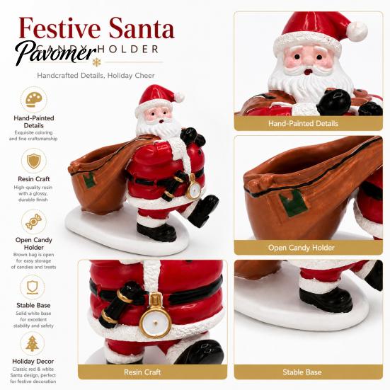 Indoor Christmas Ornament Santa Claus Candy Bowl, Resin Tabletop with Holiday Festive Decoration Storage Slot, Creative Desktop Organizer for