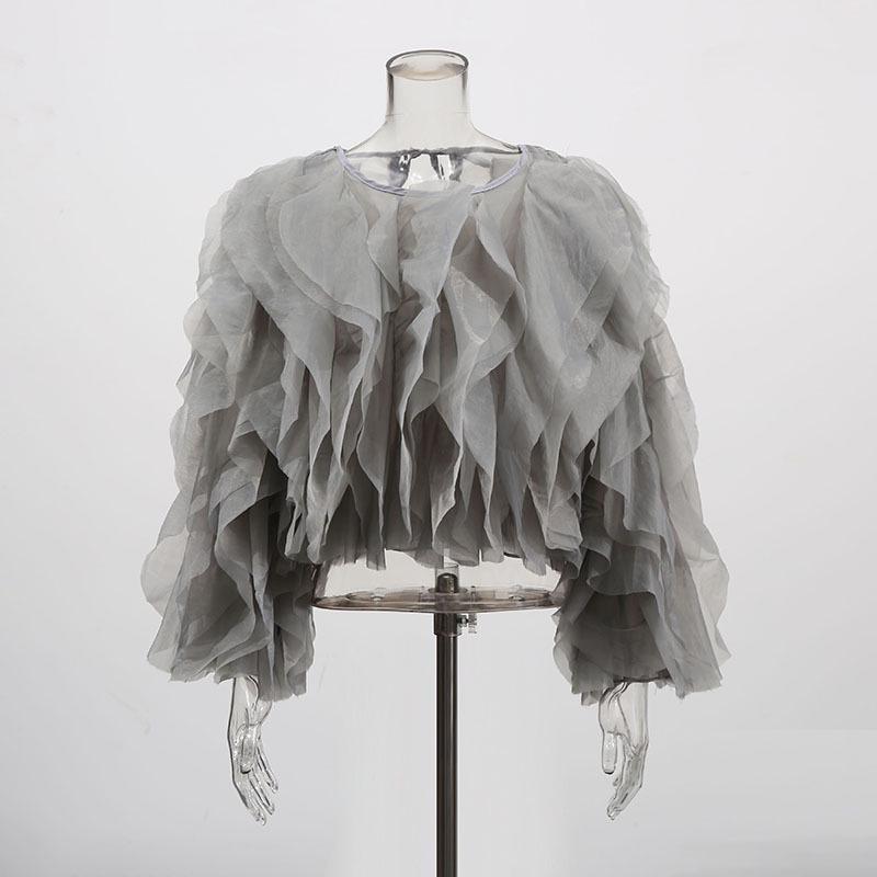 Elegant Ruffle Patchwork Round Neck Top for Women - 2026 Spring/Autumn Collection