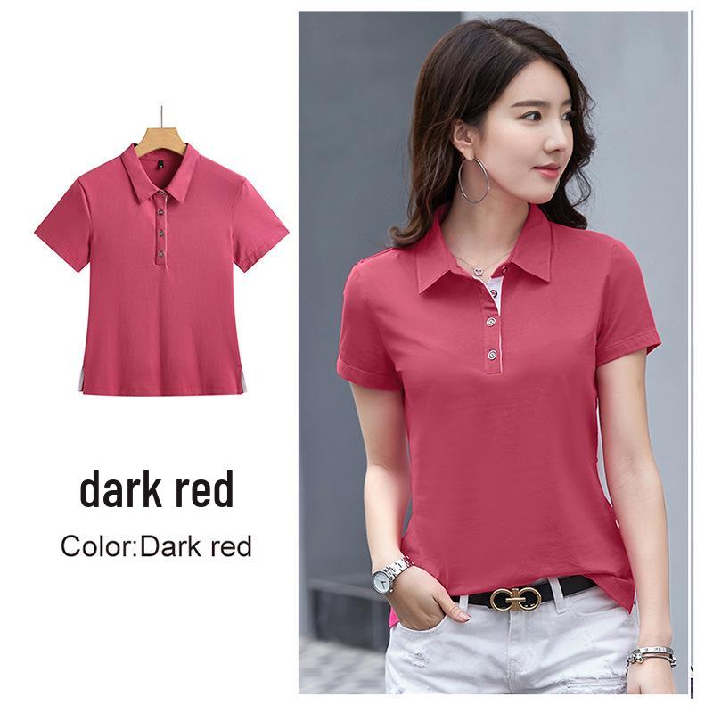 2025 Summer Women's Slim Fit Short Sleeve Polo - Korean Style Solid Color Lapel T-shirt