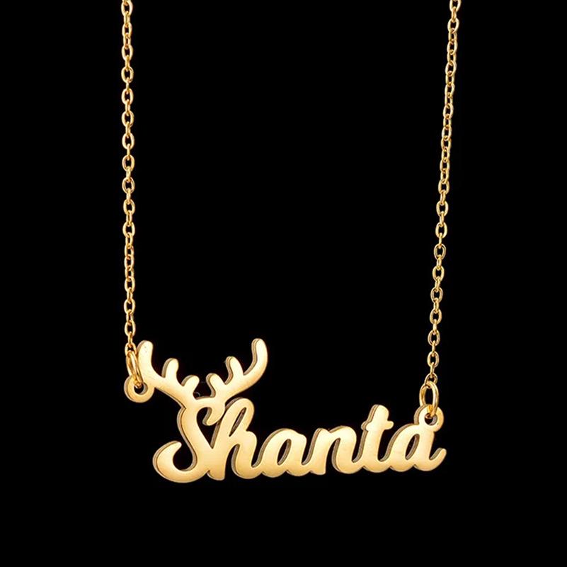 Collier Prénom Personnalisable en Acier Inoxydable - Bijoux de Noël Mode Européenne et Américaine pour Femme