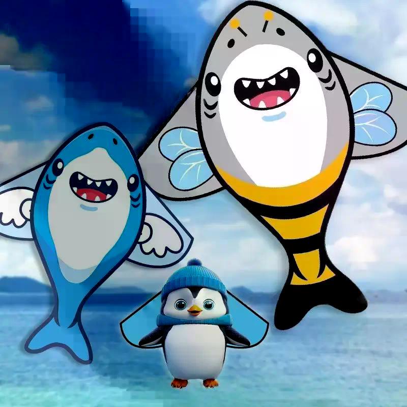 1Pcs New Shark Bee Penguin Cartoon Children's Novice Beginner Kites Flying Outdoor Toys For Kids Animals Nylon Fabric Kite