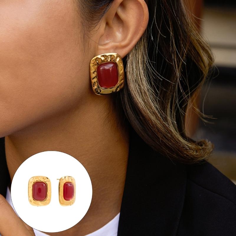 Stainless Steel And Resin Earrings With Irregular Metal Texture Lightweight Comfortable Design For Women Fashion Jewelry Gift