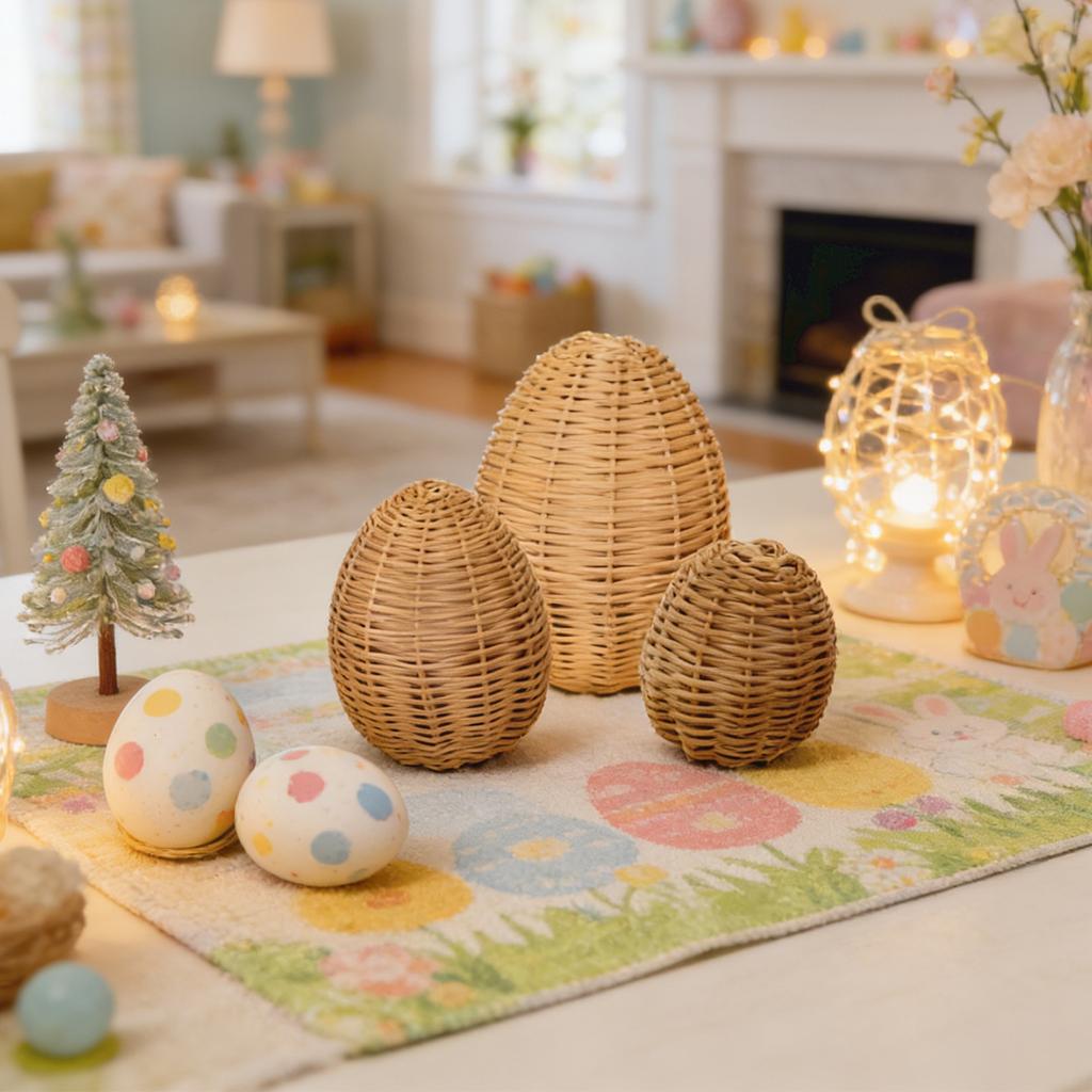 3PCS Pack Cute Easter Rattan Egg Decoration For Home And Desktop Display