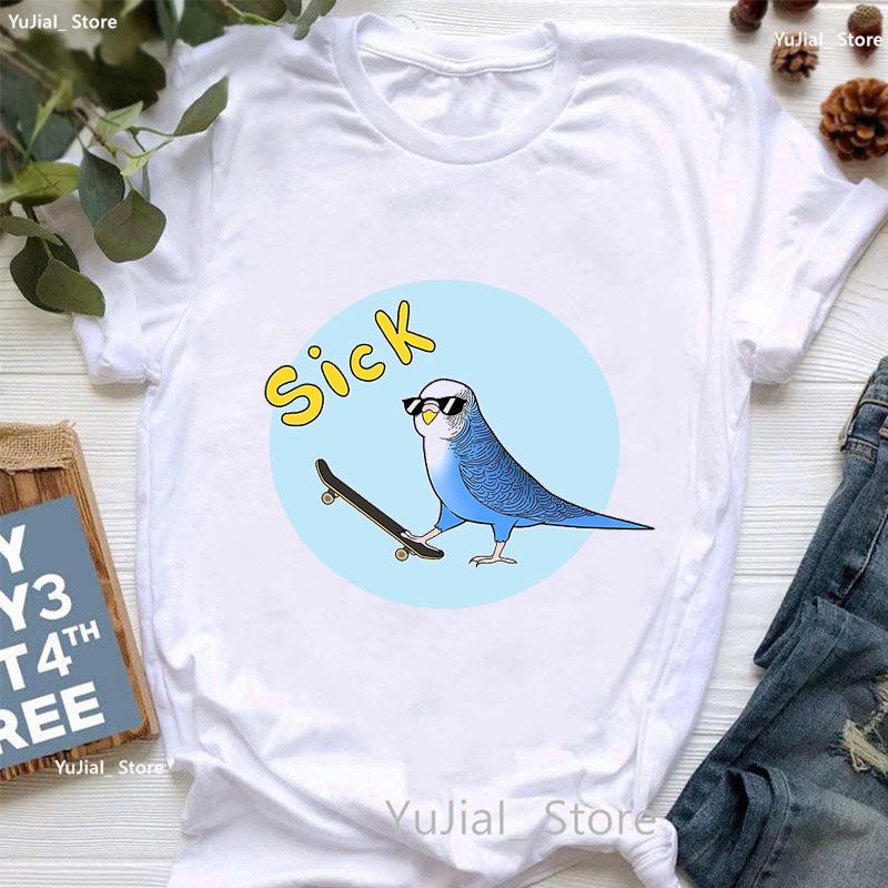 Womens Fashion Shortsleeved Tshirt Parrot Print Graphic Base Shirt Aesthetic Instagram Clothing Base Layer T Shirts
