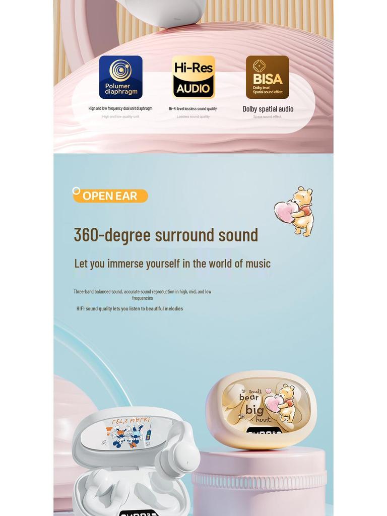 Disney Winnie the Pooh Wireless Bluetooth Earphones - Cartoon Mini, Half-in-Ear Design, Long Battery Life
