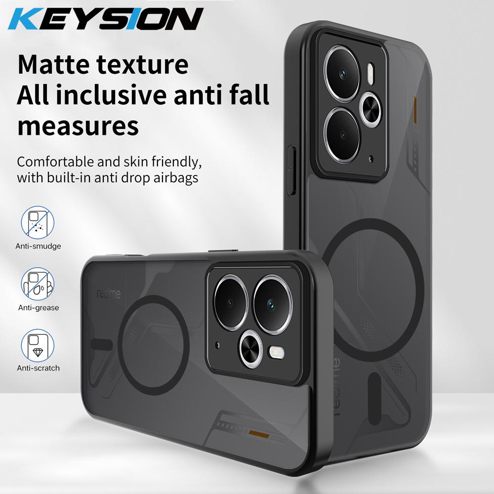 KEYSION Magnetic Phone Case for Realme 14 5G Silicone+PC Matte Translucent Clear Shockproof Back Cover for OPPO Realme 14T 5G