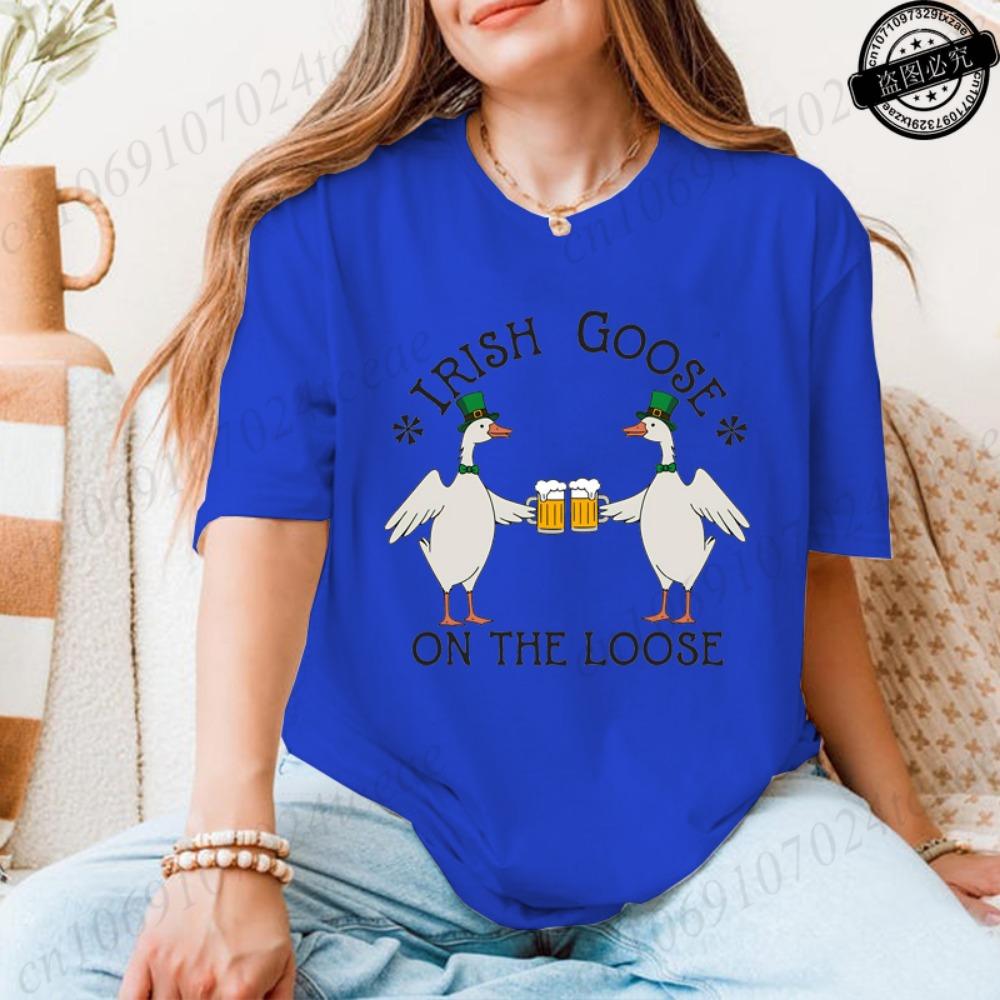 Lucky Goose on The Loose Printed Tshirt Shirt for Women St Patrick's Day T-Shirts Short Sleeve Drinking Goose Fashion Tops Tees
