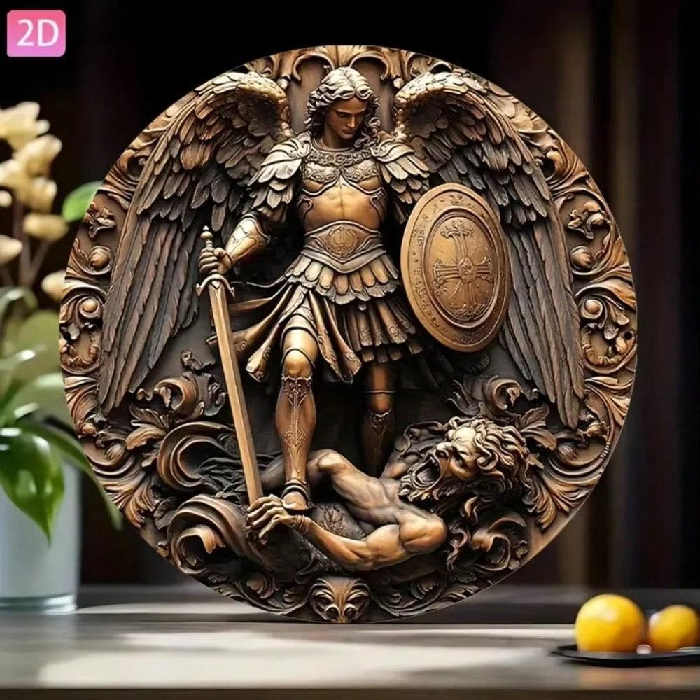 Archangel of War Metal Wall Art Vintage Baroque Style Decor for Bar Bedroom Garage Man Cave