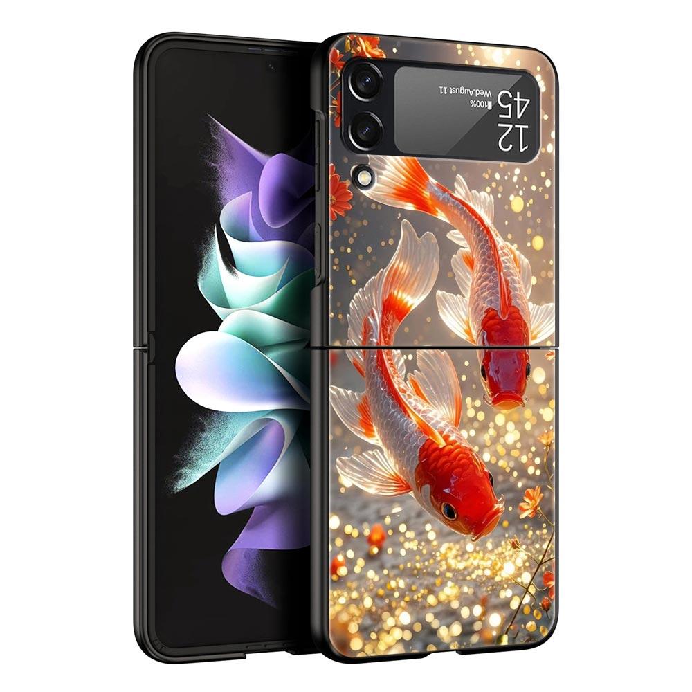Goldfish Swimming Hard PC Phone Case For Samsung Galaxy Z Flip 7 6 5 4 Black Cover For Galaxy Z Flip 3 Foldable Shell Fundas Bag
