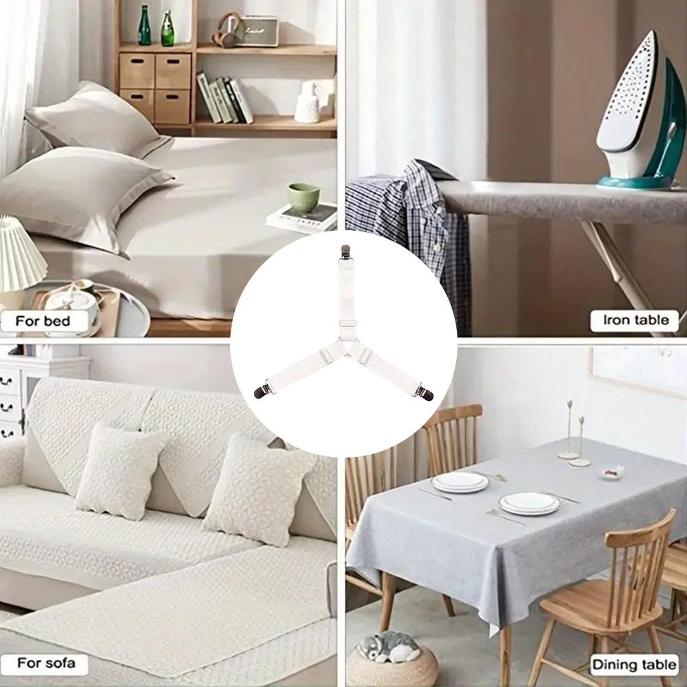 4-Piece Adjustable Non-Slip Triangle Sheet Strap with Clear Elastic Clips - For sofa cushions and bedding, sheet straps