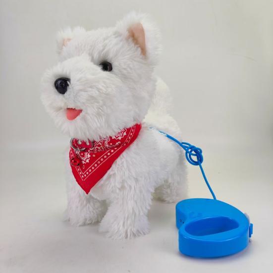 Elektryczna Pluszowa Zabawka Pies z Smyczą Liżący Język Chodzący Szczeniak Pluszak z Czujnikiem Dotykowym