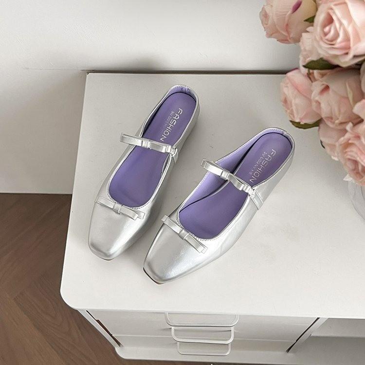 

Bow square head Mary Jane half slippers women s 2025 new thick-bottomed French evening breeze temperament low-bottomed sandals 35
