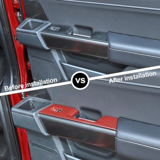 Red Carbon Fiber Rear Door Window Switch Panel Cover Trim For Ford F-150 -22