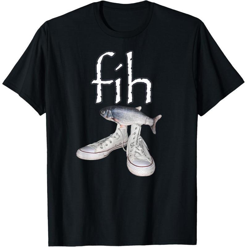 Fih Shoes Funny Misspelled Fish Meme T-Shirt Crewneck Tops Casual Shortsleeve S