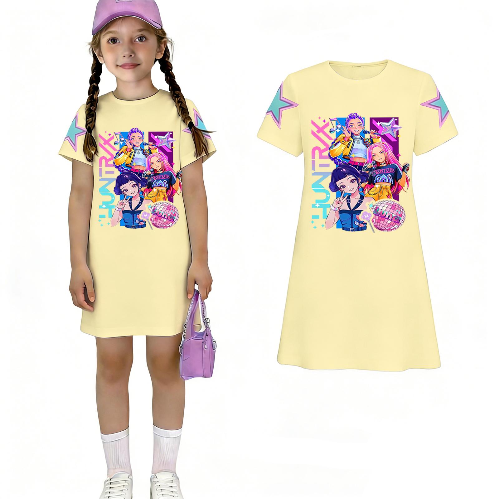 

Children s Casual Round-neck Pullover Short-sleeved Dress 160 жовтий