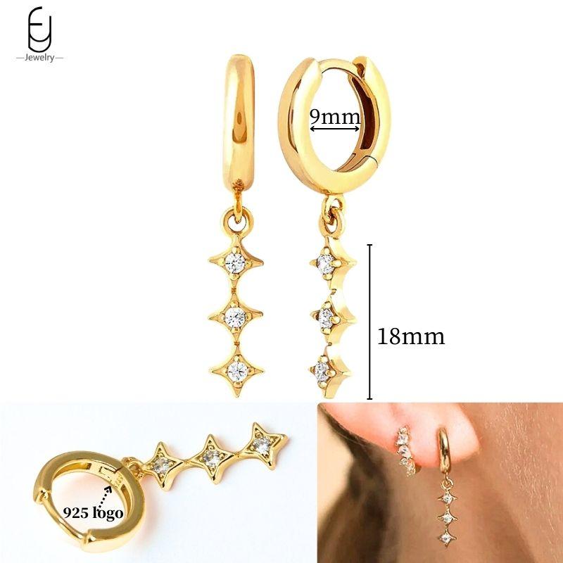 925 Silver Ear Needle White Crystal Gold Earrings for Women Luxury Water drop/Heart/Flower Pendant Earring Fine Jewelry
