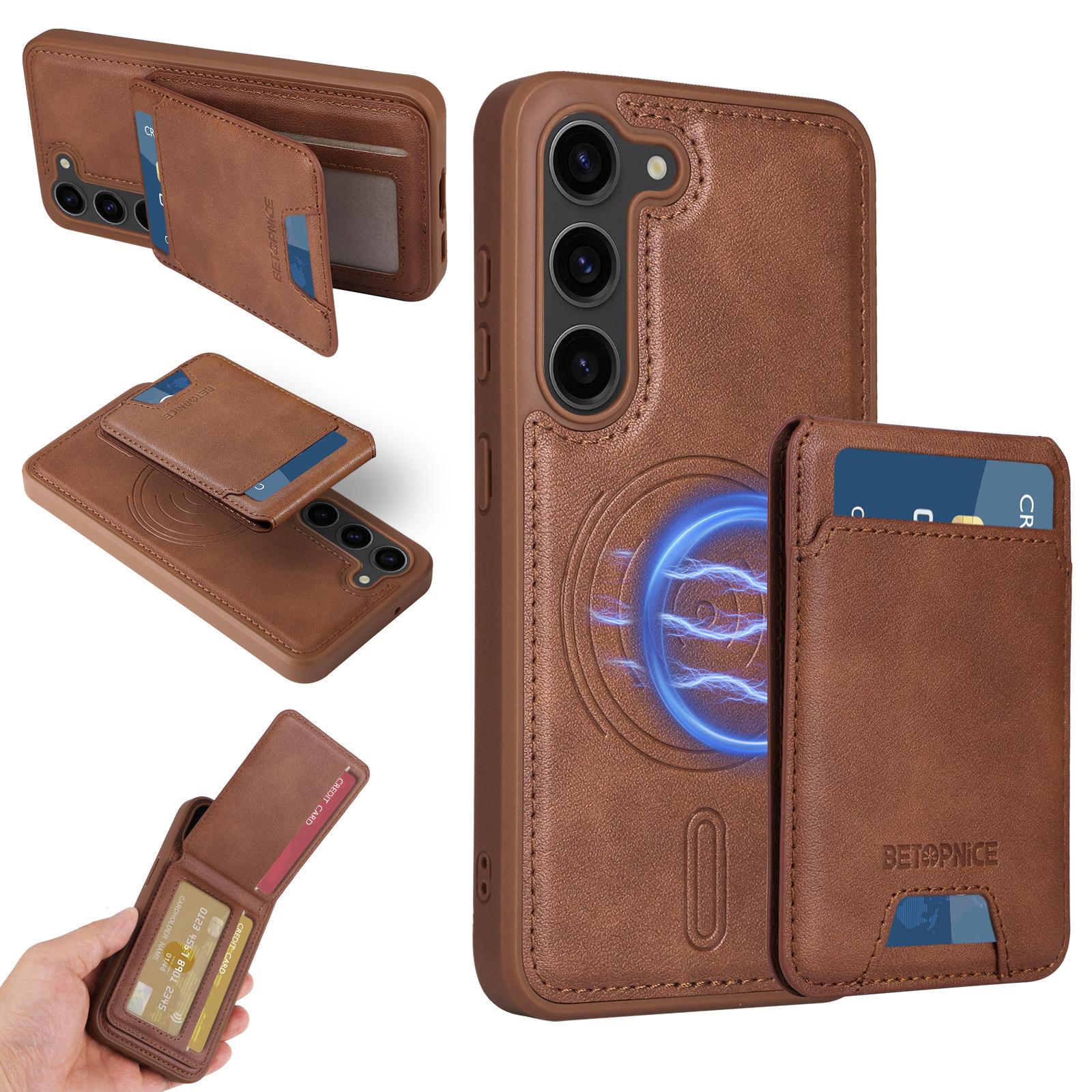 

Для Samsung Galaxy S23 Магнітний чохол BETOPNICE Шкіряна задня кришка для телефону з блокуванням RFID та знімною кишенькою для карток Brown