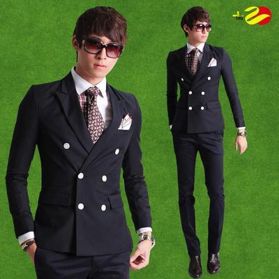 Set Costum Bărbați Coreean Slim Fit cu Revers Dublu – Smoking Casual sau de Nuntă