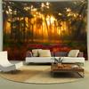 2D Sunrise Forest Tapestry, Golden Sunlight Wall Hanging