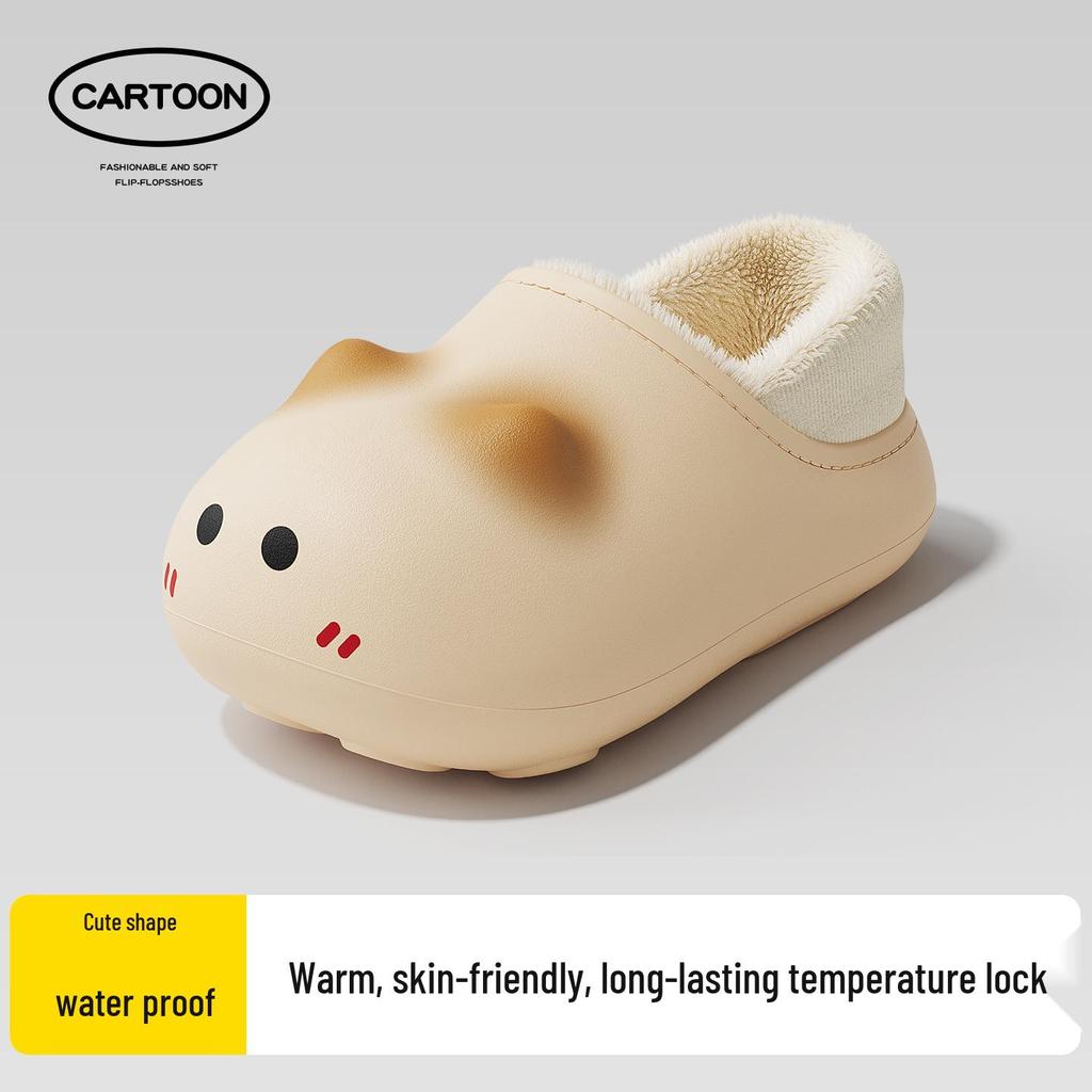 Waterproof Anti-slip Kitten Backless Cotton Slippers with Thick Plush Sole and Cartoon Design for Girls and Kids - New 2025 Style