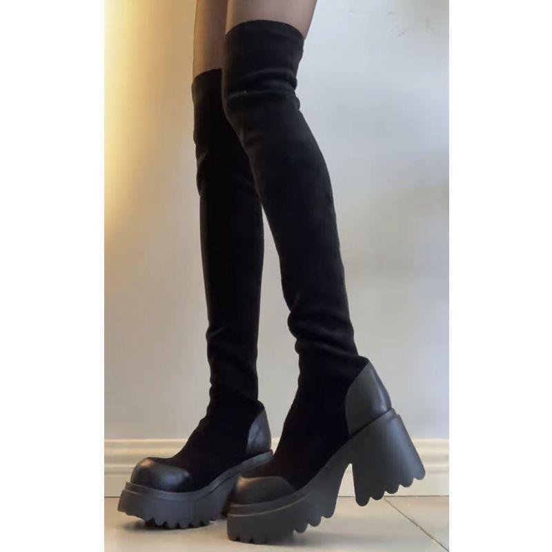 Long boots women's 2025 new thick-legged small thick-soled elastic high boots black high-heeled knee boots