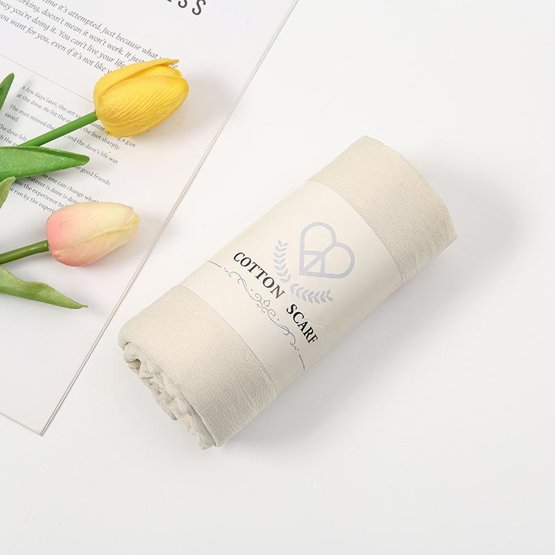 Autumn and winter new micro-elastic crumpled cotton blended long towel right angle lock edge polyester headscarf hot-selling solid color scarf