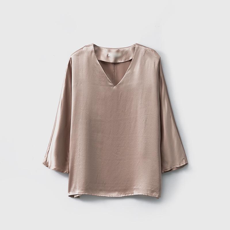 

Женский роскошный топ с V-образным вырезом и длинным рукавом из 100% шелка-мальберри свободного кроя M