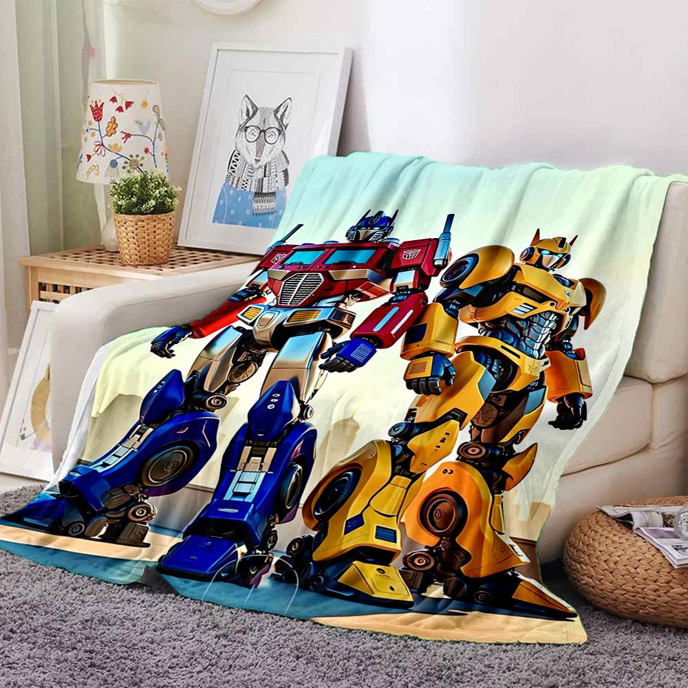Transformers Optimus Prime Bumblebee Flannel Blanket Super Soft Warm Cozy Blanket For Sofa Bed Office Travel Allseason Home Decor Gift