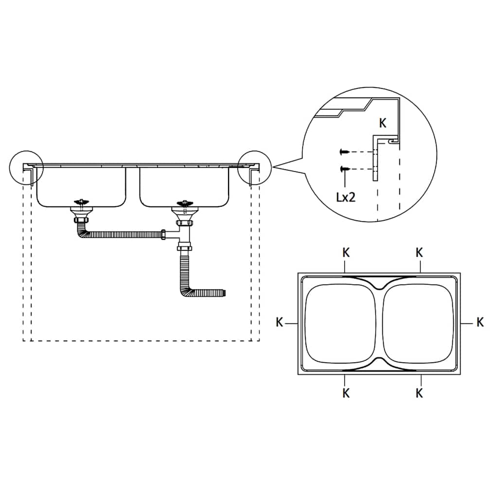 Double Kitchen Sink Silver 800x600x155 mm Stainless Steel
