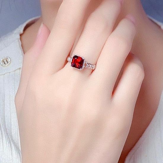 Colorful Square Ruby Simulated Open Ring for Women