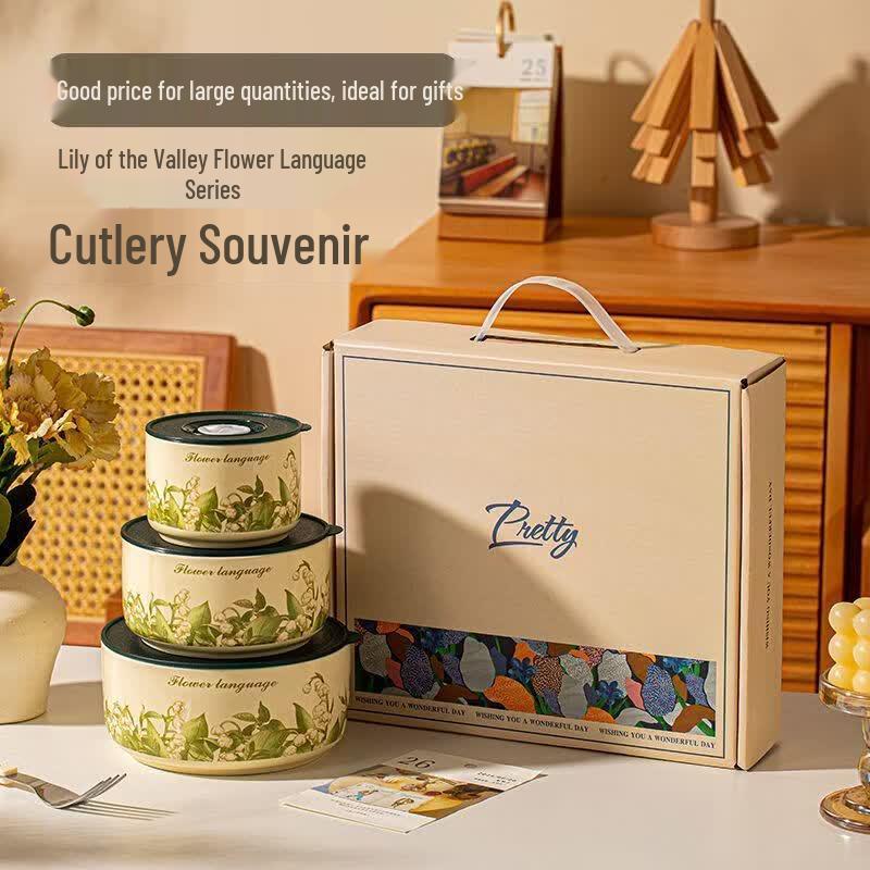 Lily of the Valley Ceramic Food Storage Bowl Set